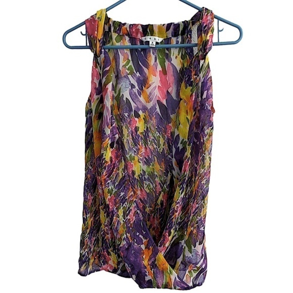 Cabi Bright Print V Neck Semi Halter Style Blouse Style #730 Size Small - Picture 3 of 12